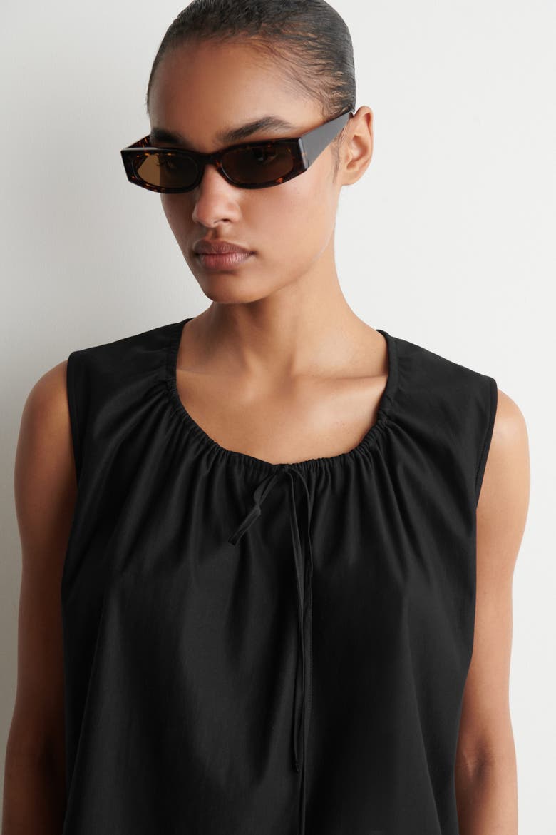 Gathered-neck Jersey Tank Top, Alternate, color, BLACK