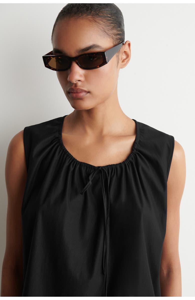 COS Gathered-neck Jersey Tank Top, Alternate, color, Black