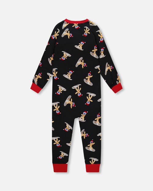 Deux Par Deux Organic Cotton Interlock One-piece Pajama Cookie In Black