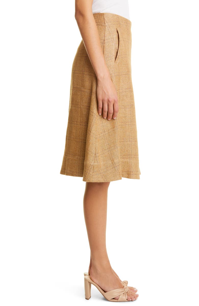 Lisa Marie Fernandez Scallop Placket Linen Blend Midi Skirt, Alternate, color, Natural Windowpane Basketweave