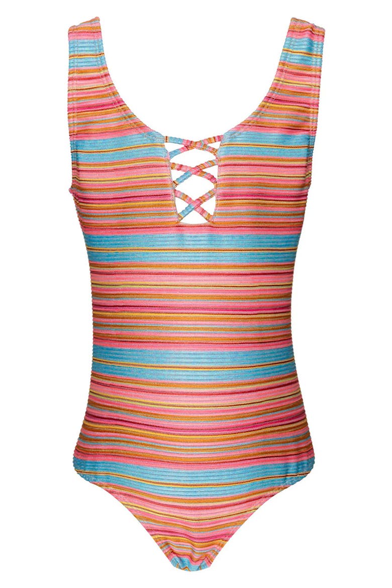 Kids' Fia Lace-Up One-Piece Swimsuit, Main, color, BALBOA