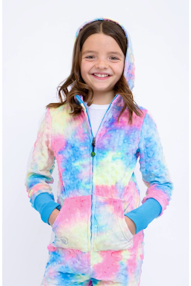Minky Bubble Zip Fleece Romper, Alternate, color, Cotton Candy Tie Dye