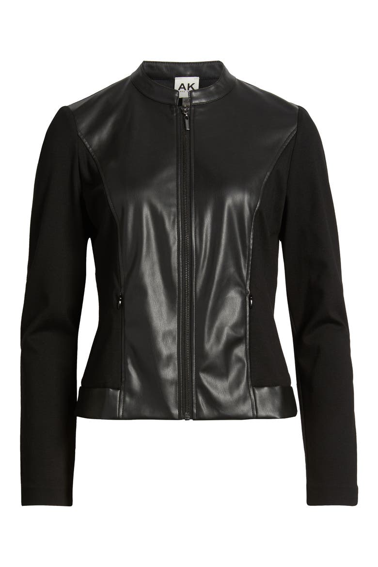 Faux Leather Mixed Media Jacket, Alternate, color, ANNE BLACK
