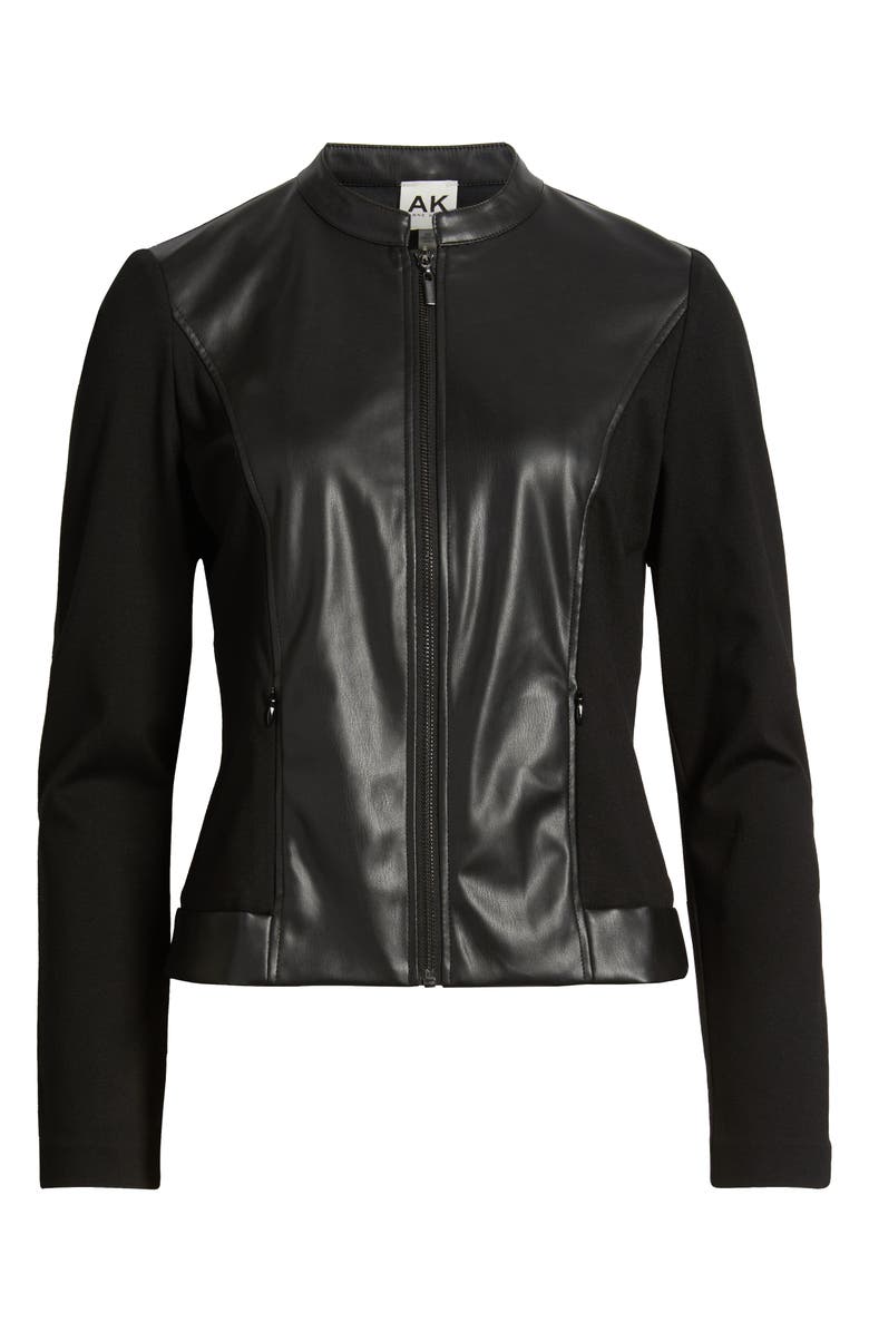AK ANNE KLEIN Faux Leather Mixed Media Jacket, Alternate, color, Anne Black