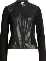 AK ANNE KLEIN Faux Leather Mixed Media Jacket