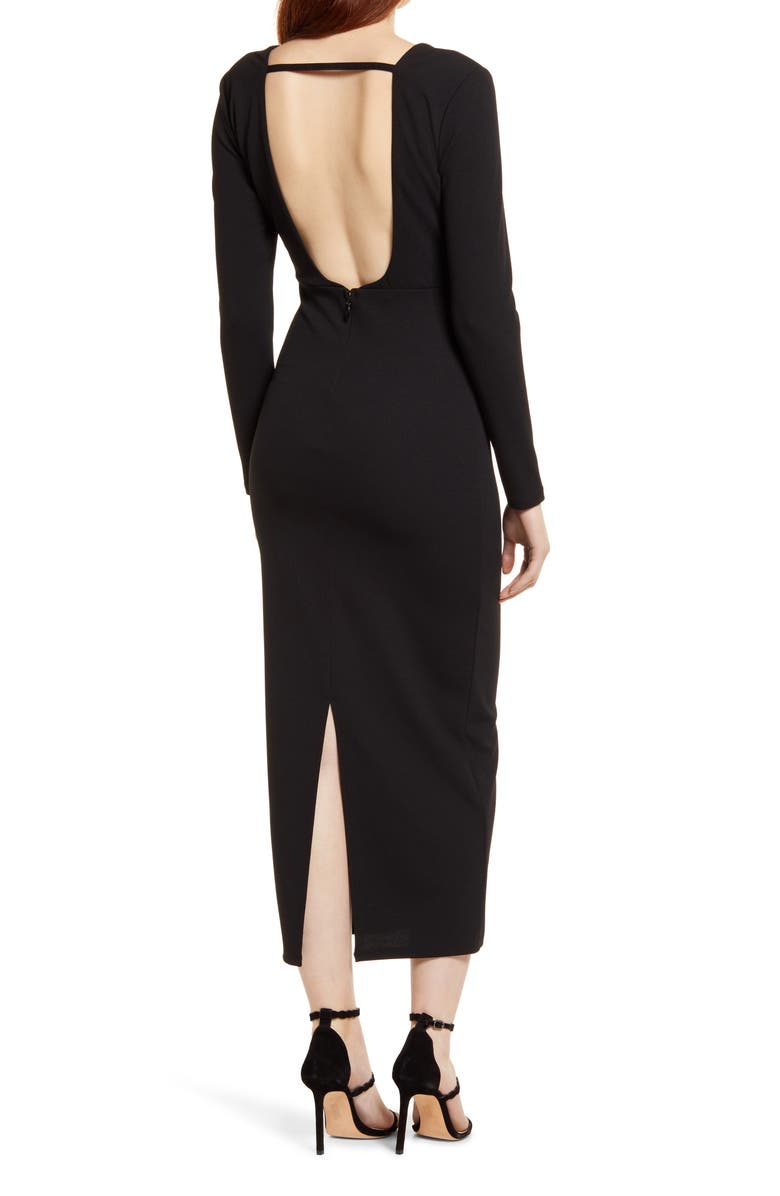 bebe Open Back Long Sleeve Maxi Dress, Alternate, color, 