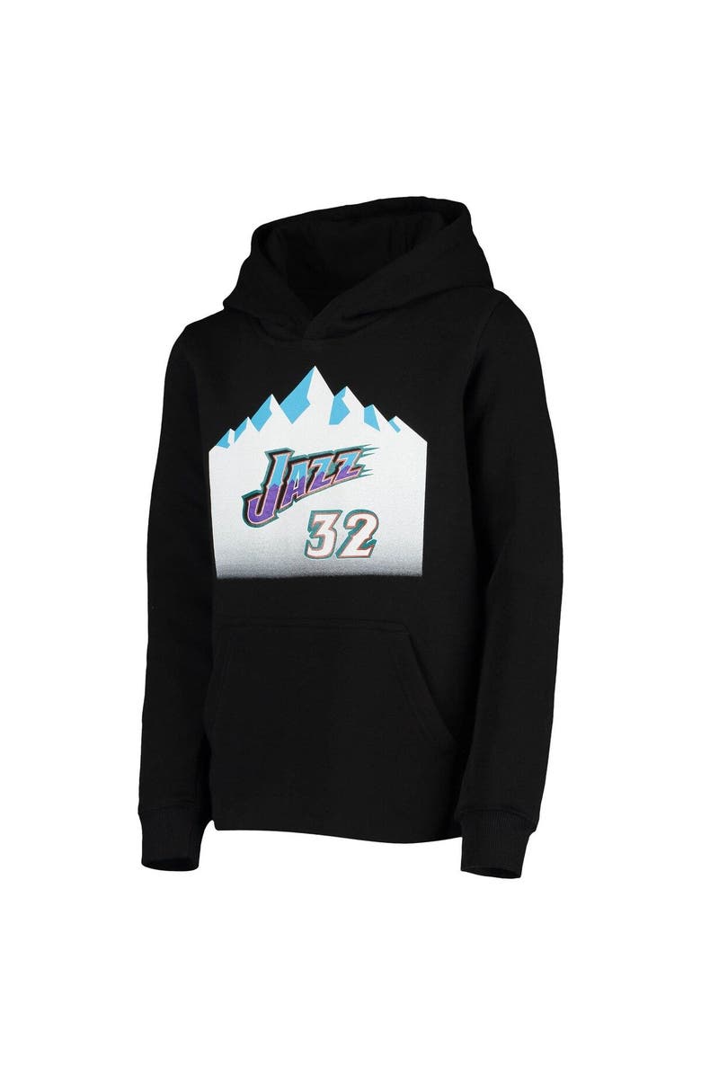 Mitchell & Ness Youth Mitchell & Ness Karl Malone Black Utah Jazz Hardwood Classics Name & Number Pullover Hoodie, Alternate, color,