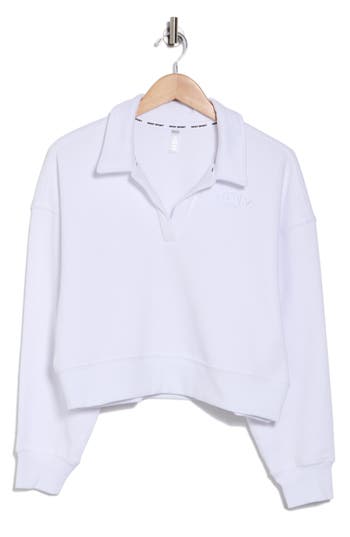 Dkny Embroidered Logo Johnny Collar Sweatshirt In White