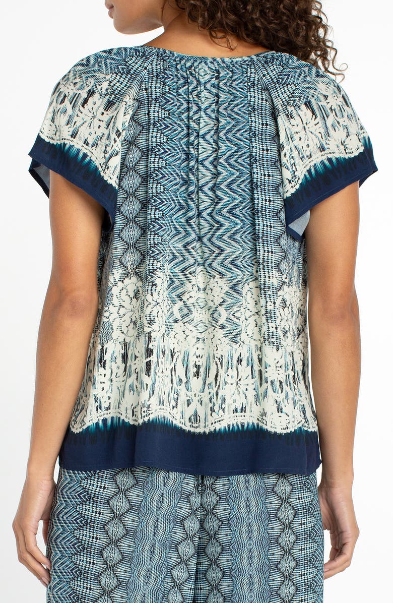 Liverpool Los Angeles Print Tie Neck Top, Alternate, color, Nomad Ikat Print