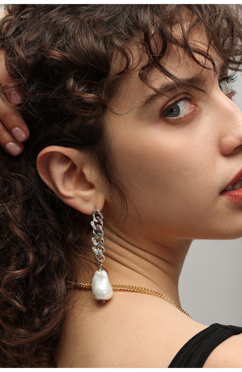 Classicharms Baroque Pearl Chain Drop Earrings, Alternate, color, Silver