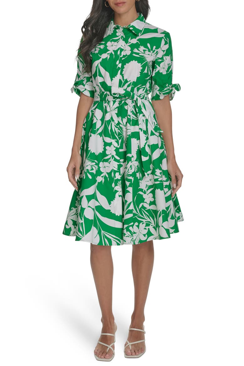 Floral Tie Sleeve Cotton Shirtdress, Alternate, color, FERN WHITE
