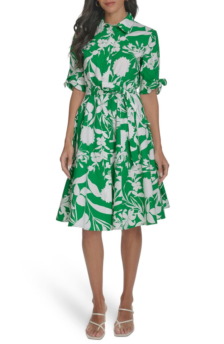 Calvin Klein Floral Tie Sleeve Cotton Shirtdress, Alternate, color, 