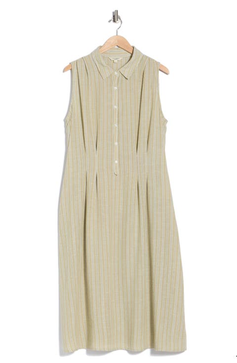 Stripe Sleeveless Midi Shirtdress (Plus)