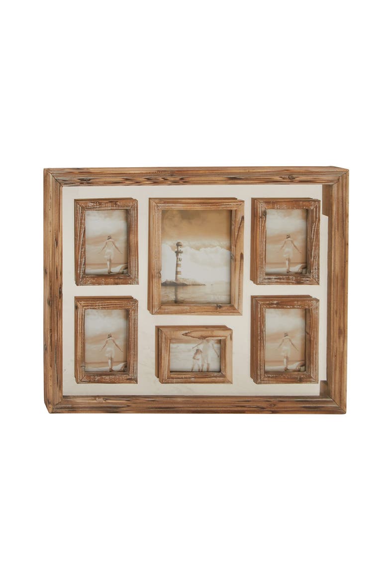 Brown Wood 6-Slot Wall Photo Frame with Wood Frame, Alternate, color, BROWN