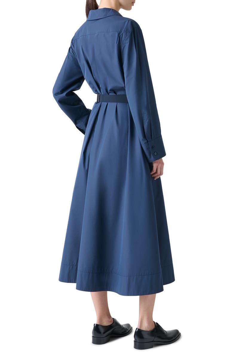 Akris Belted Long Sleeve Cotton & Silk Midi Shirtdress, Alternate, color, Denim Blue