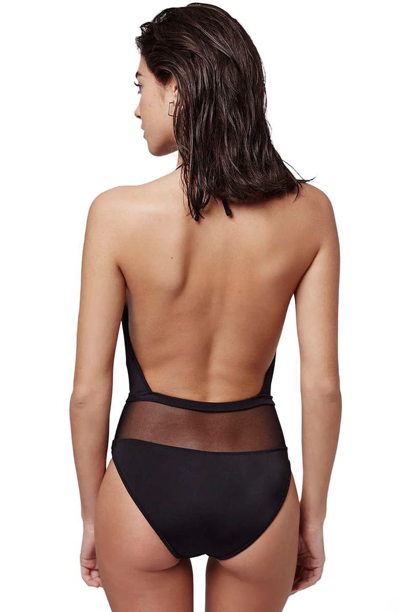 Topshop Plunging Halter Swimsuit with Sheer Mesh Panel, Alternate, color, 