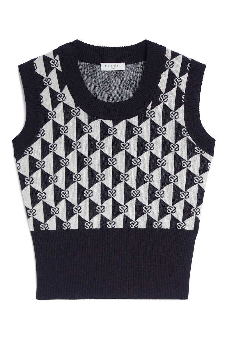 Logo Print Sweater Vest, Main, color, NAVY / ECRU