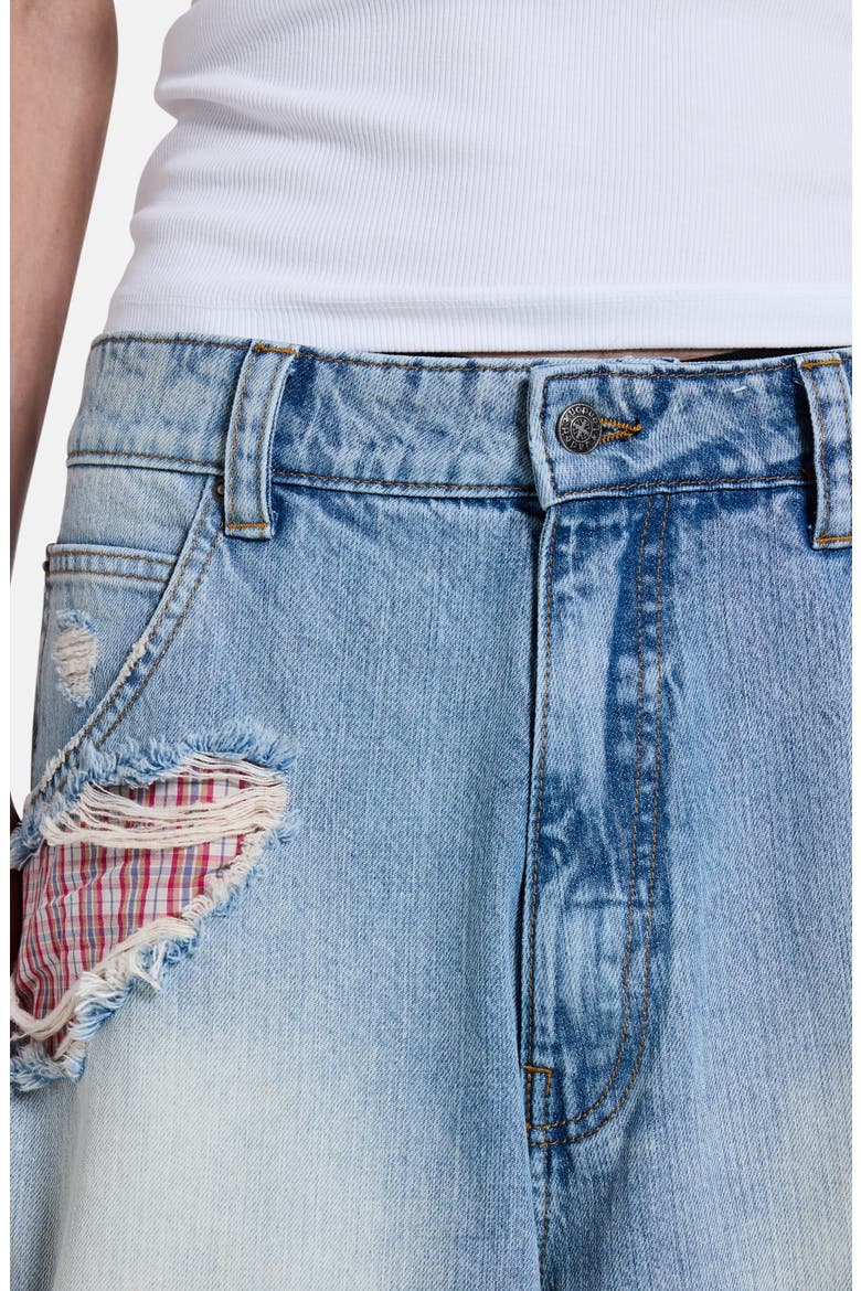 Ripped Boxer Detail Colussus Denim Shorts, Alternate, color, DENIM