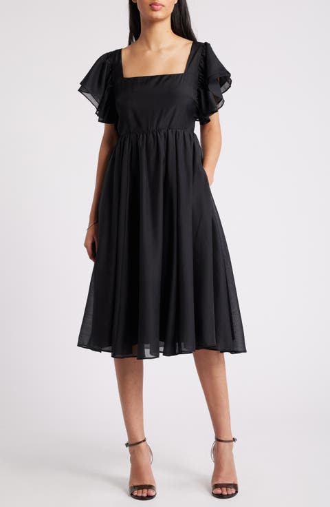 Ruffle Sleeve Open Back Dress
