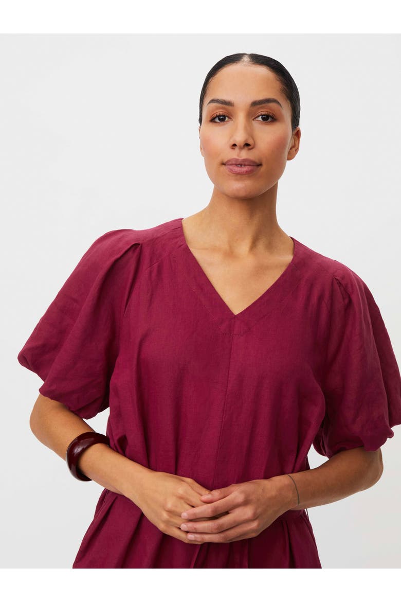 Manalirae Linen V-Neck Puff Sleeve Dress, Alternate, color, Beet Red