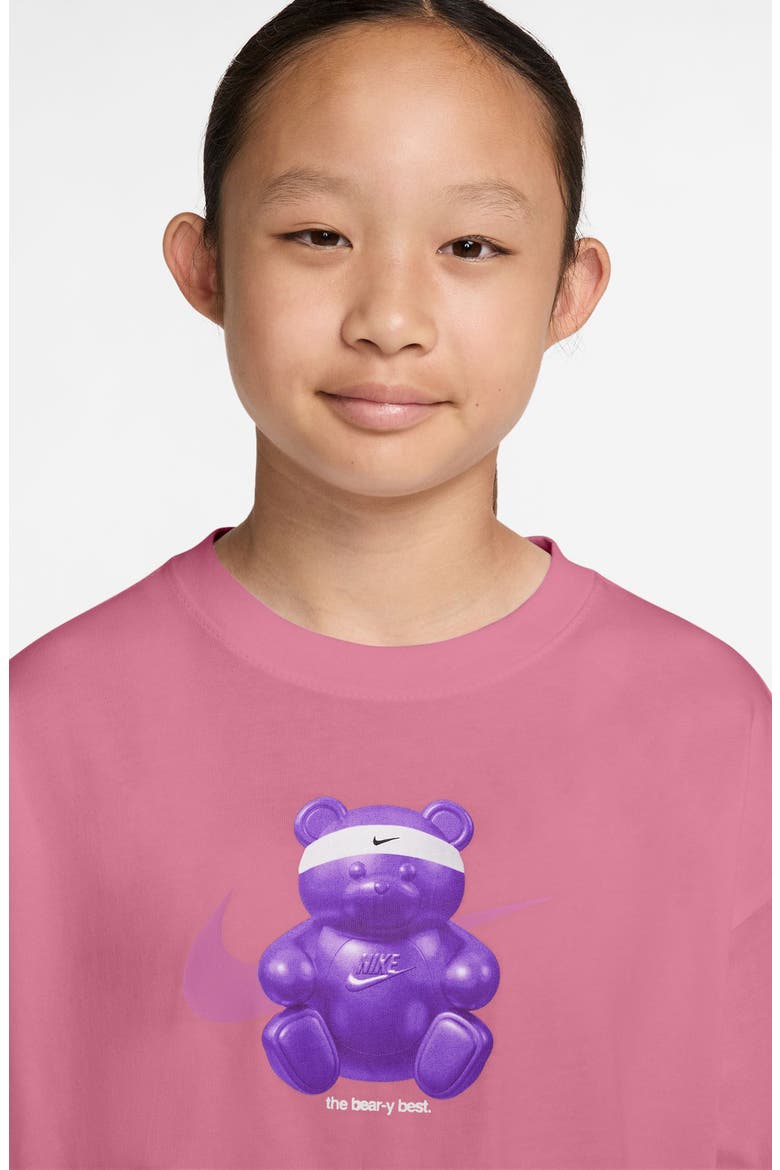 Kids' Bear Graphic Cotton T-Shirt, Alternate, color, PEONY
