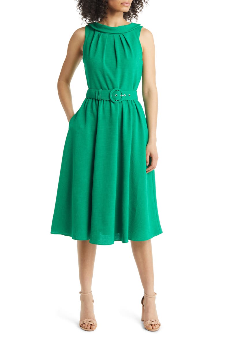 Donna Ricco Sleeveless Belted A-Line Dress, Main, color, GREEN