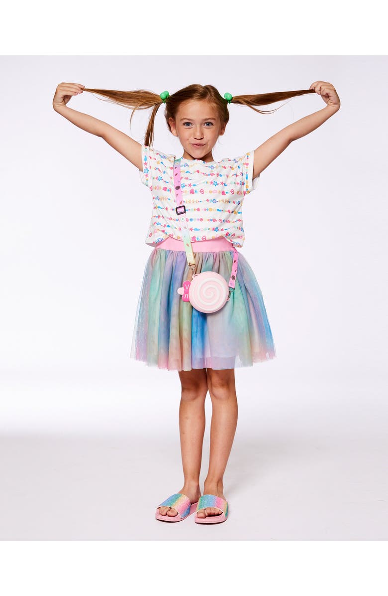 Deux par Deux Little Girl's Bi-Material Dress With Mesh Skirt Multicolored Tie Dye And White, Alternate, color, 
