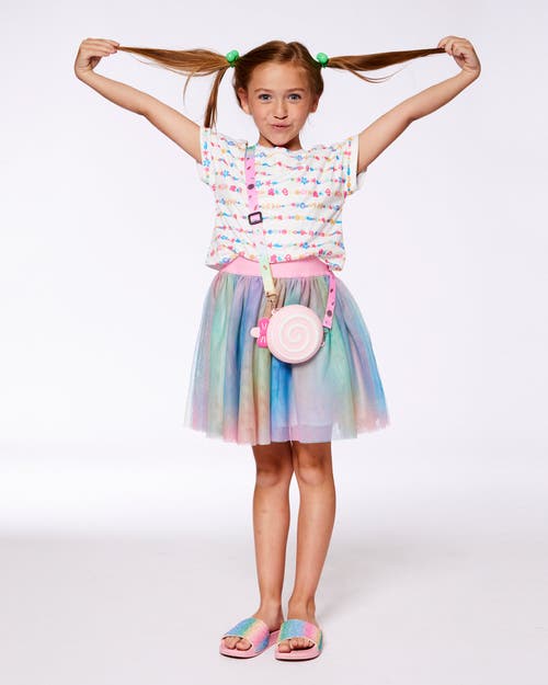 Deux Par Deux Girl's Bi-material Dress With Mesh Skirt Multicolored Tie Dye And White In Multicolored Tie Dye And White