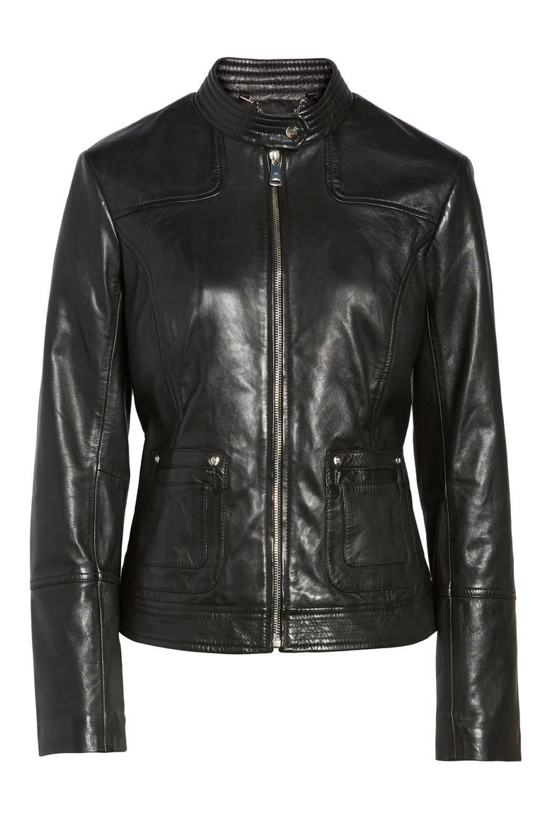 Leather Moto Jacket, Alternate, color, BLACK