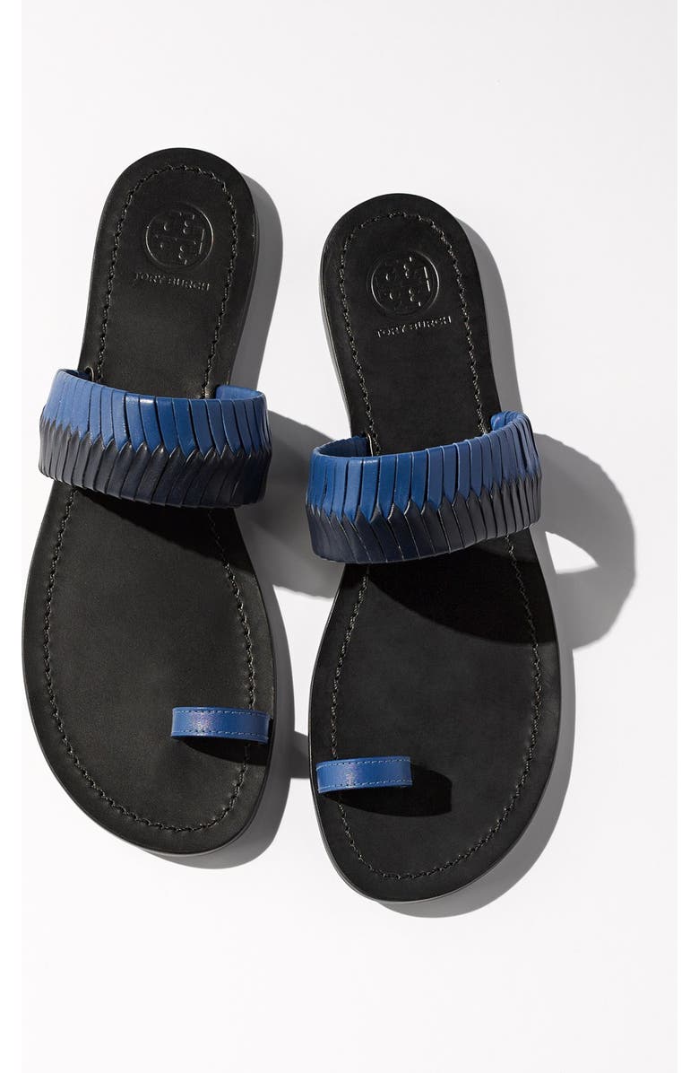 Tory Burch Two-Tone Woven Leather Sandal, Alternate, color,