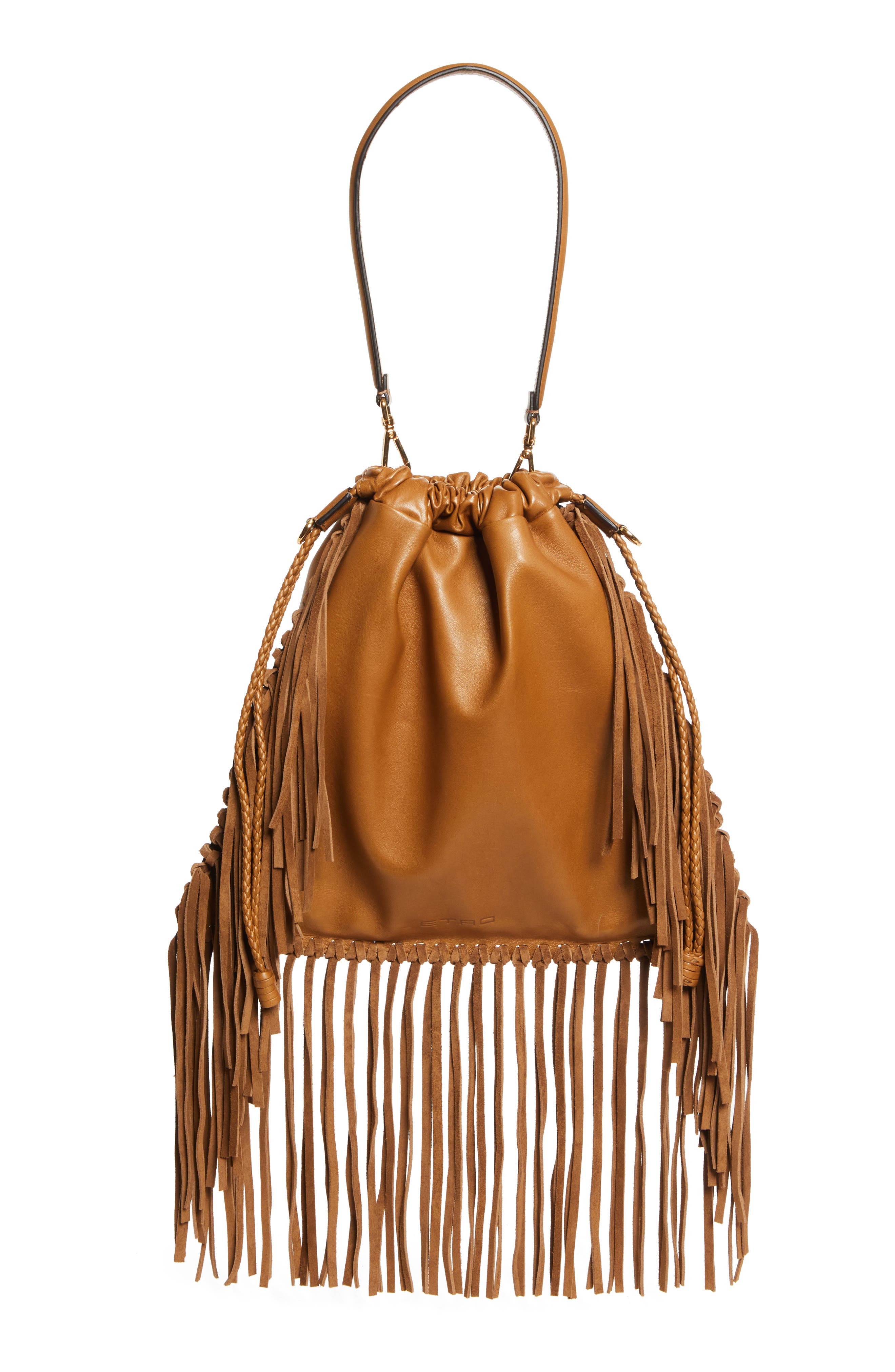 Etro Kalispera Embroidered Fringe Leather Shoulder Bag, Alternate, color, 