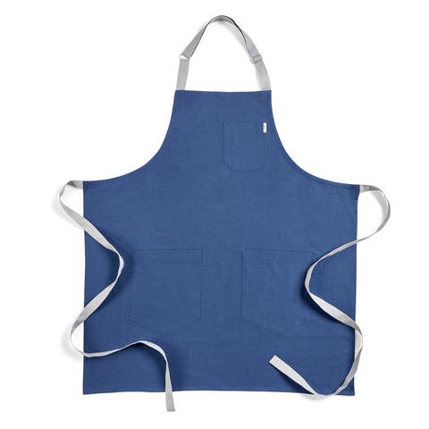 Linen Bib Apron for Men & Women with Front Pockets, 33 x 30 Inches