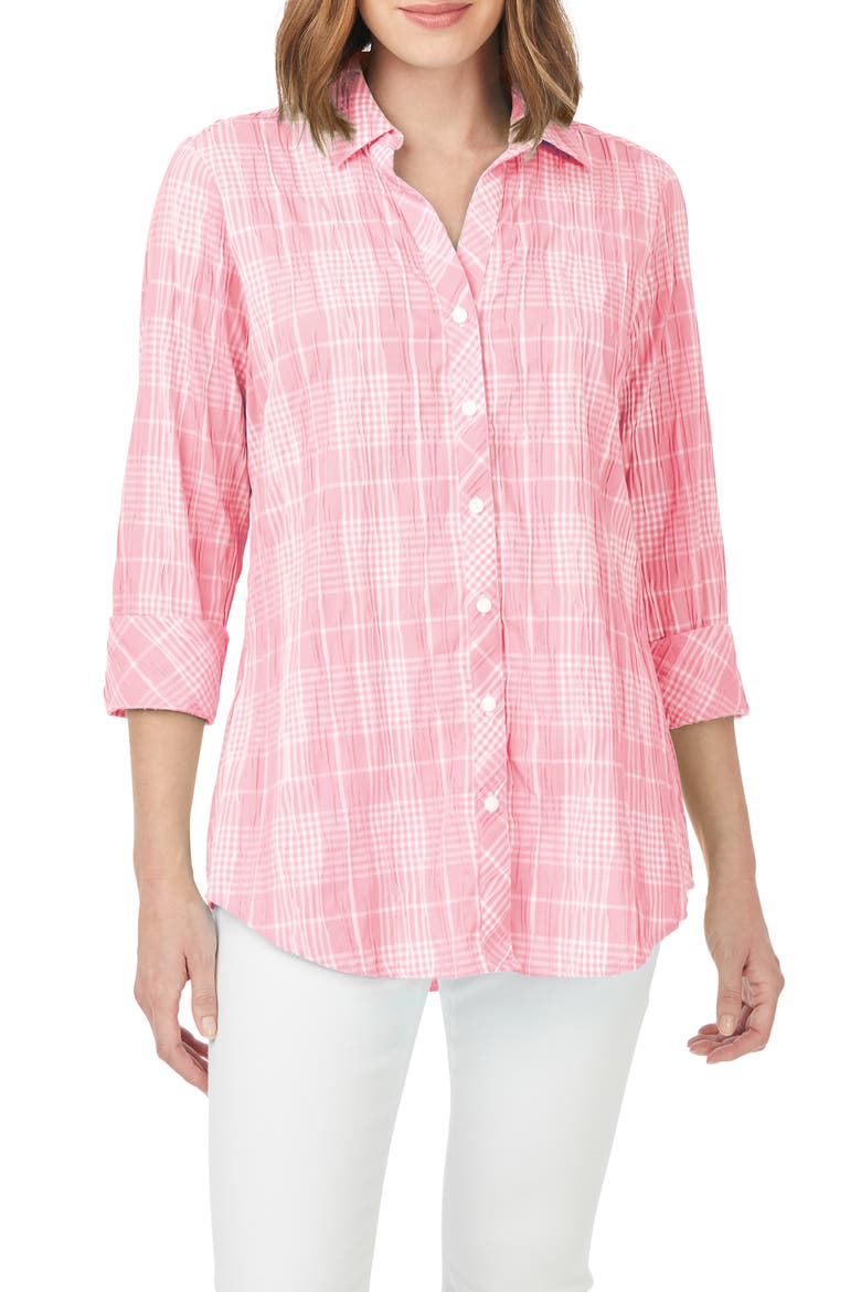 Faith Beach Plaid Button-Up Tunic Shirt, Main, color, PINK CHAMP