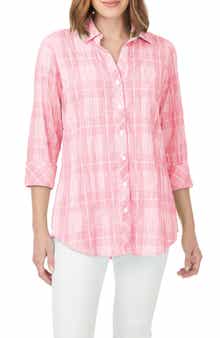 Foxcroft Faith Beach Plaid Button-Up Tunic Shirt
