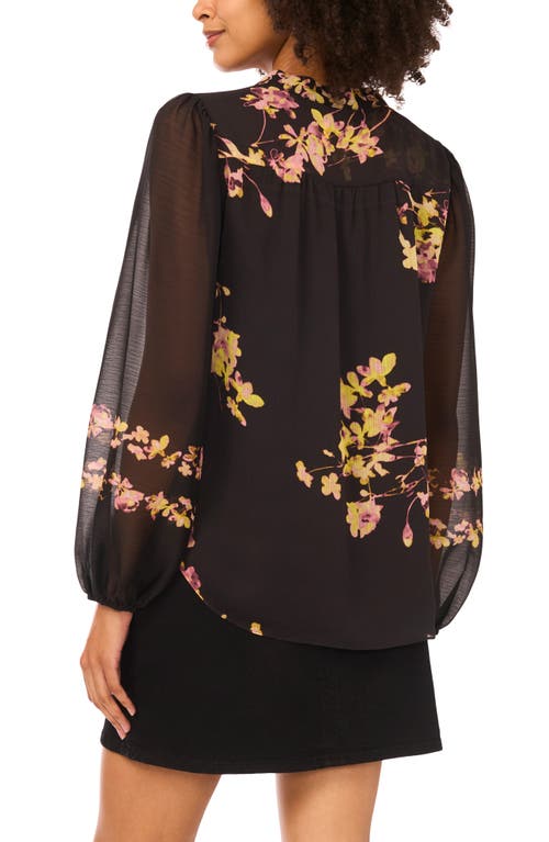 Vince Camuto Placed Floral Long Sleeve Top In Black