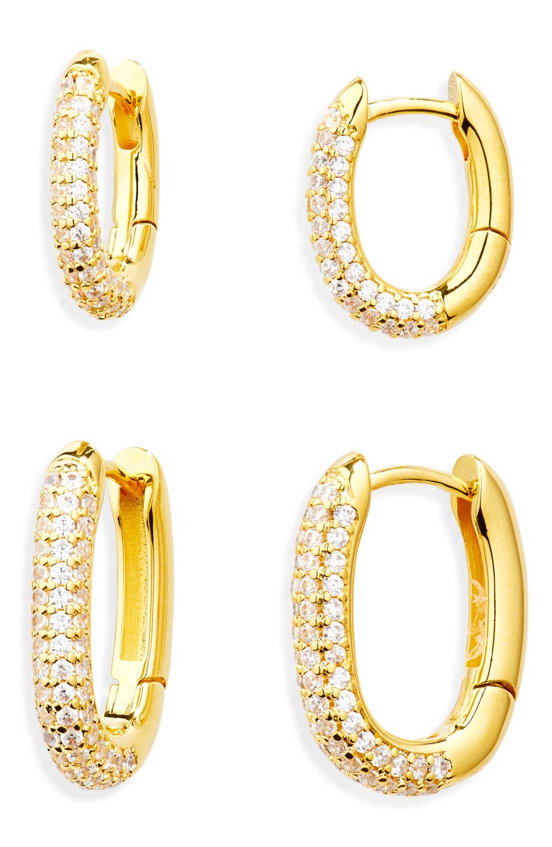 Nordstrom Set of 2 Cubic Zirconia Pavé Oval Huggie Hoop Earrings, Main, color, Clear- Gold