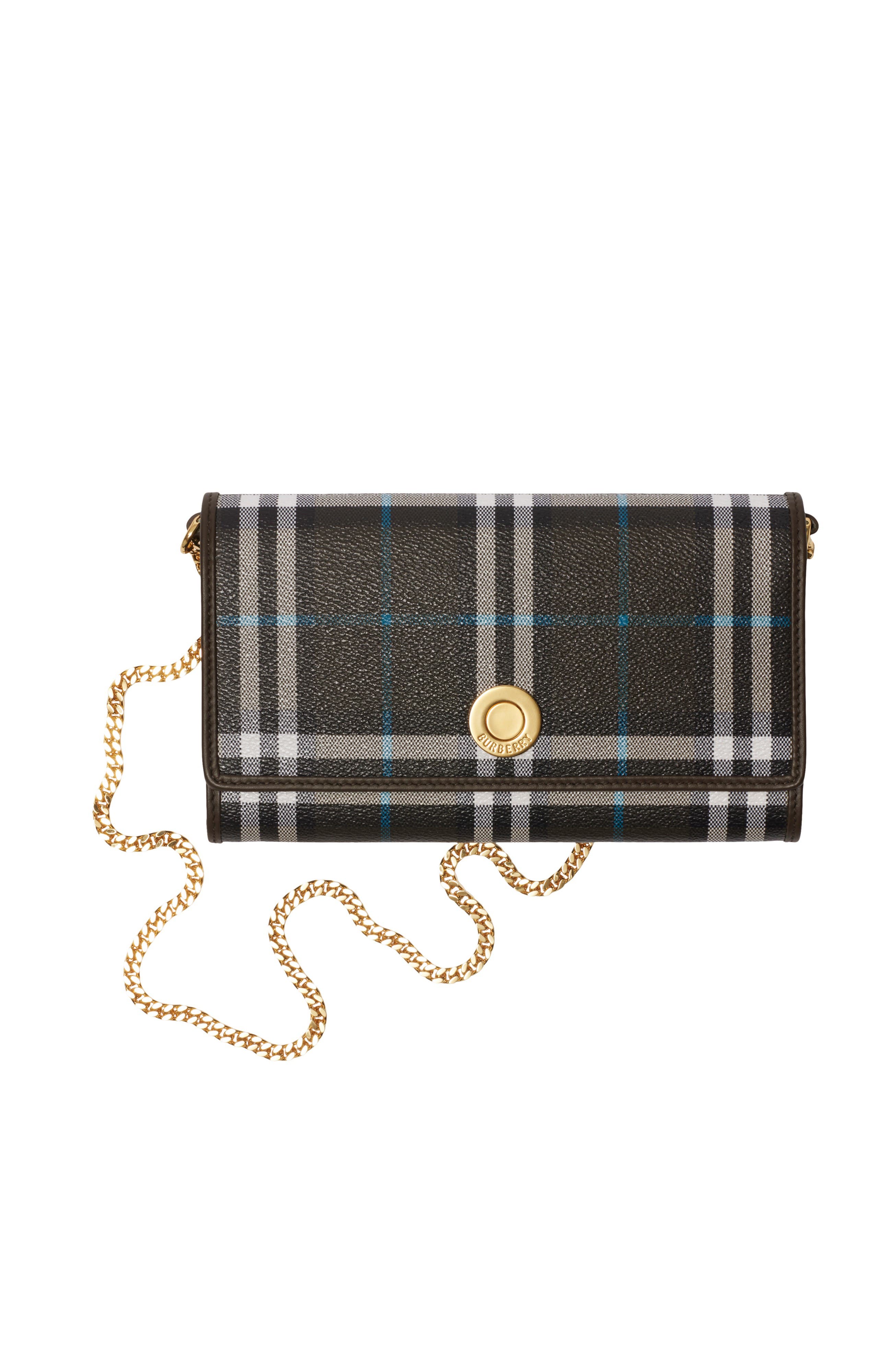 Burberry Check Chain Strap Wallet, Main, color, 