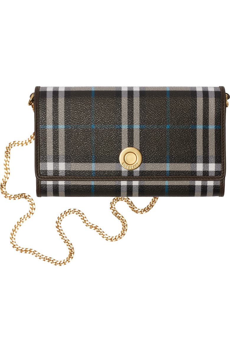 Burberry Check Chain Strap Wallet, Main, color,