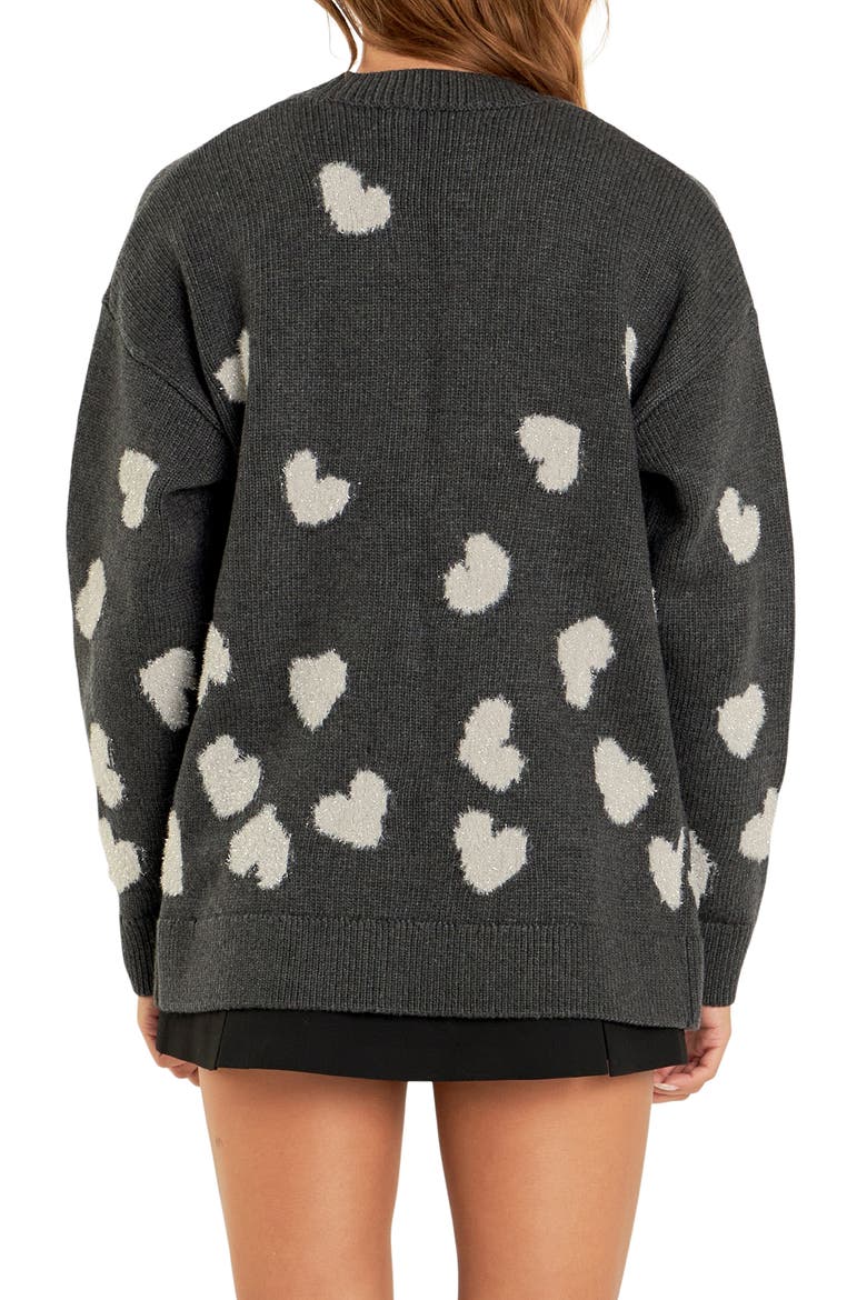 Metallic Heart Cardigan, Alternate, color, CHARCOAL/ SILVER