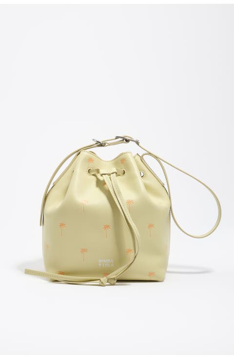 Large Palms Print Leather Carlino Bucket bag