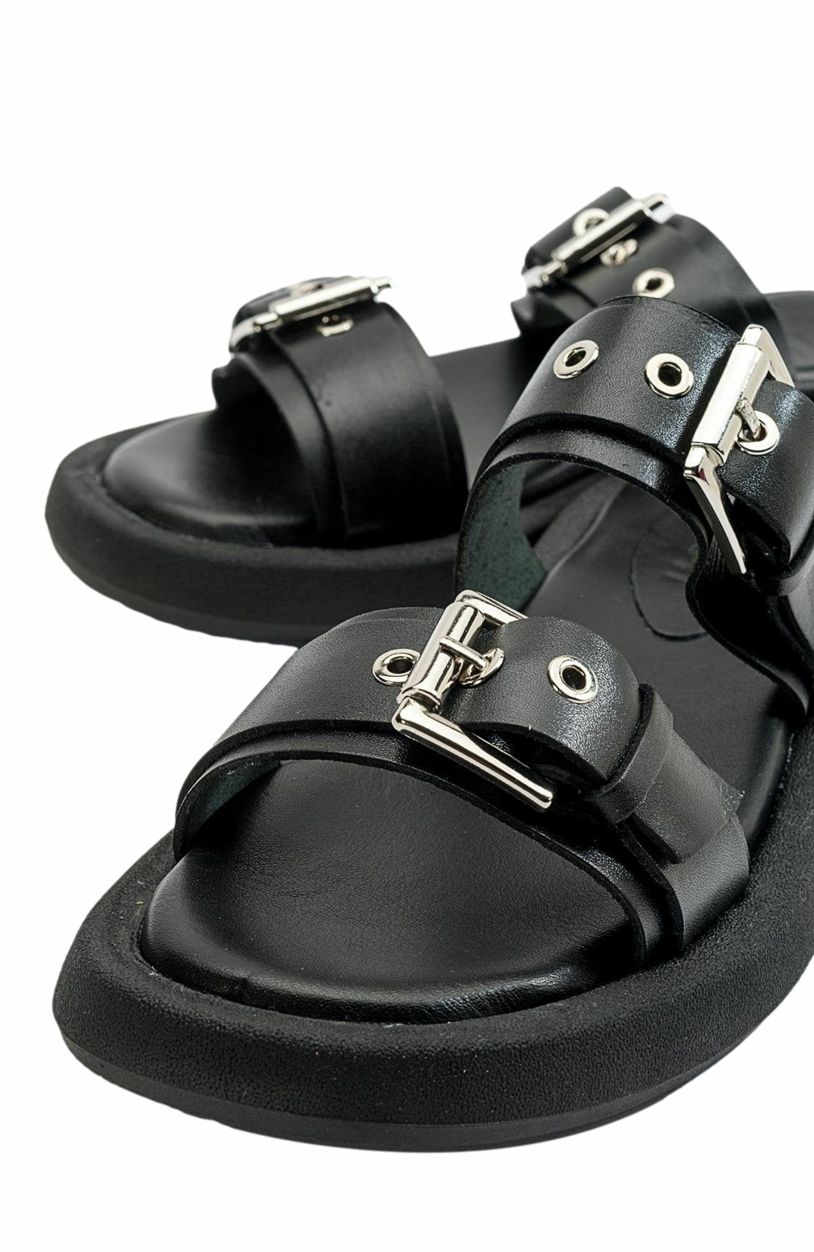 Forever & Always Shoes Finezza Leather Two-Strap Sandal, Alternate, color, Black Leather