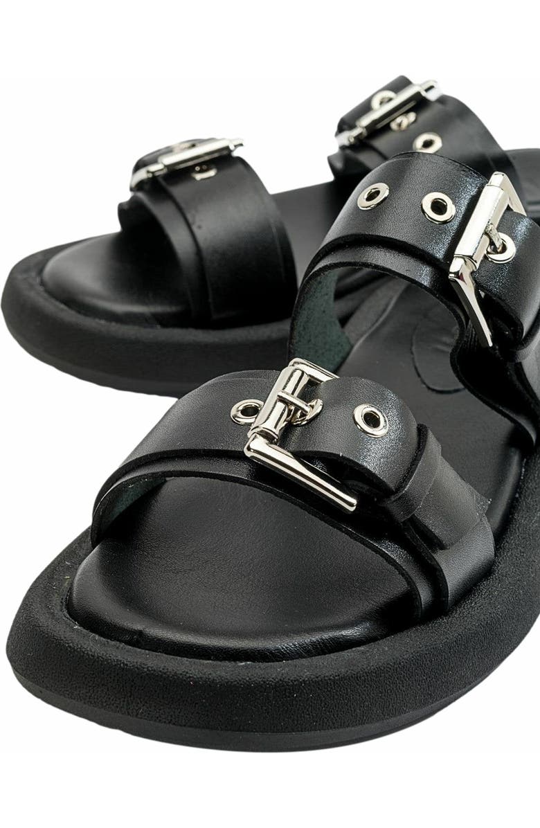 Forever & Always Shoes Finezza Leather Two-Strap Sandal, Alternate, color, Black Leather