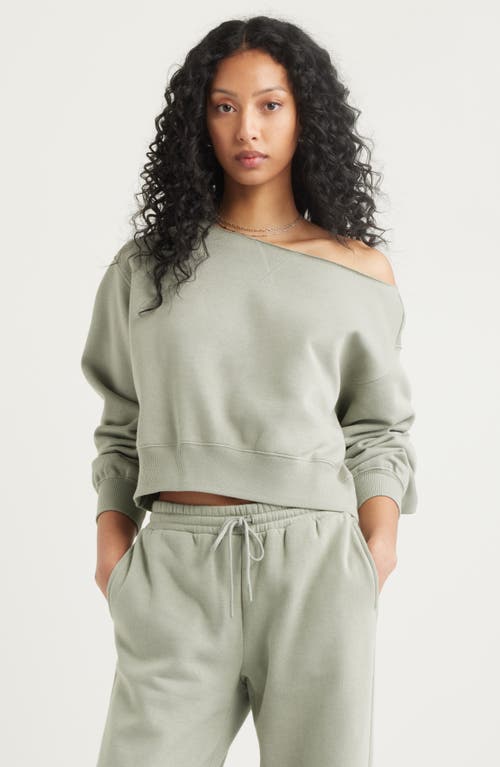Bp. Fleece Detail Off The Shoulder Sweatshirt In Green