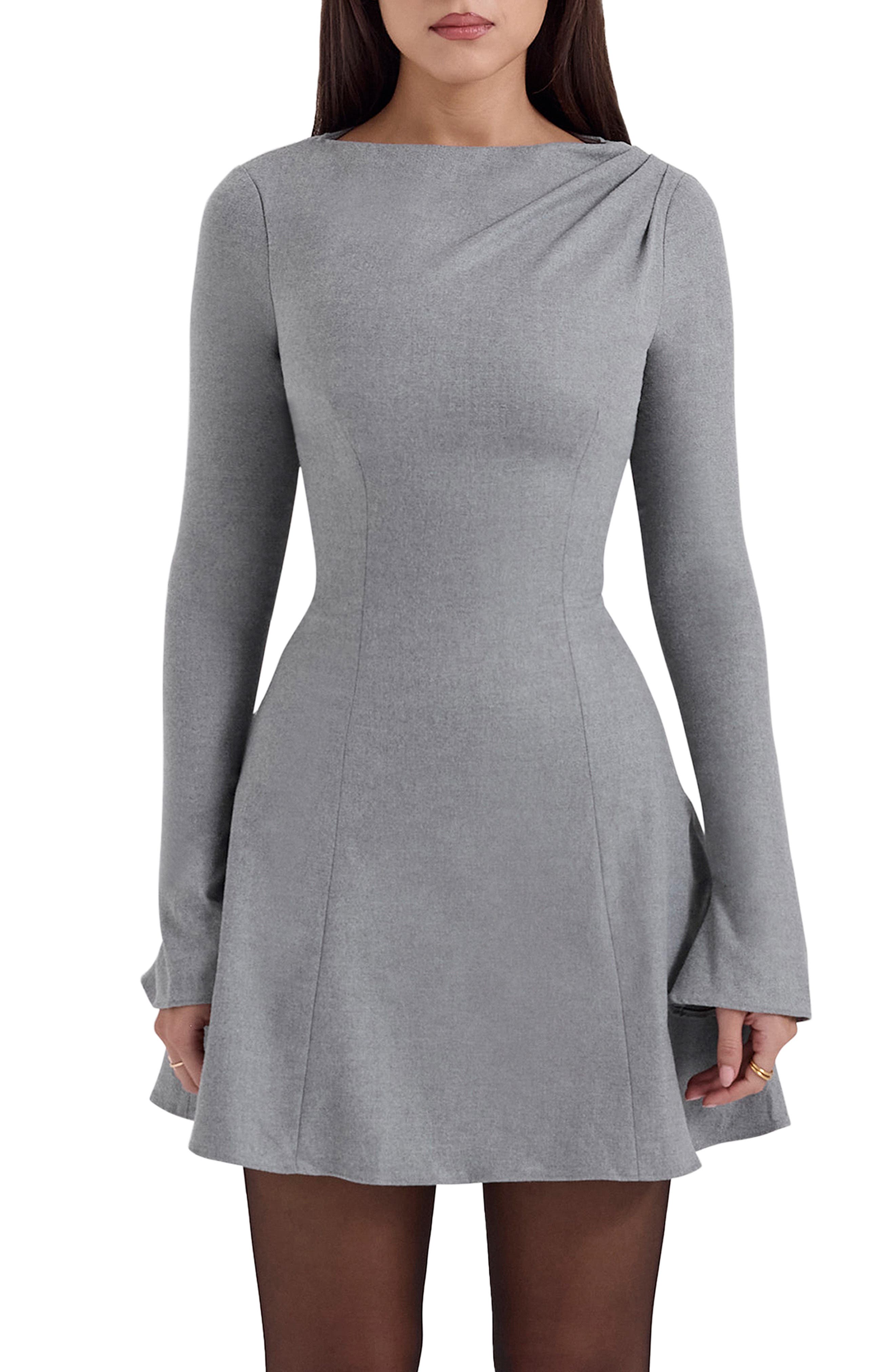 light grey long sleeve dress HOUSE OF CB Women's Angelique Long Sleeve Minidress - Gray