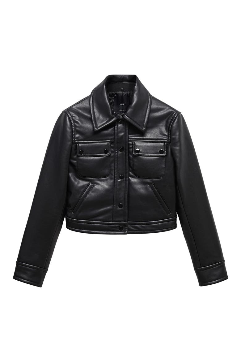 Faux Leather Jacket with Removable Faux Fur Collar, Alternate, color, BLACK