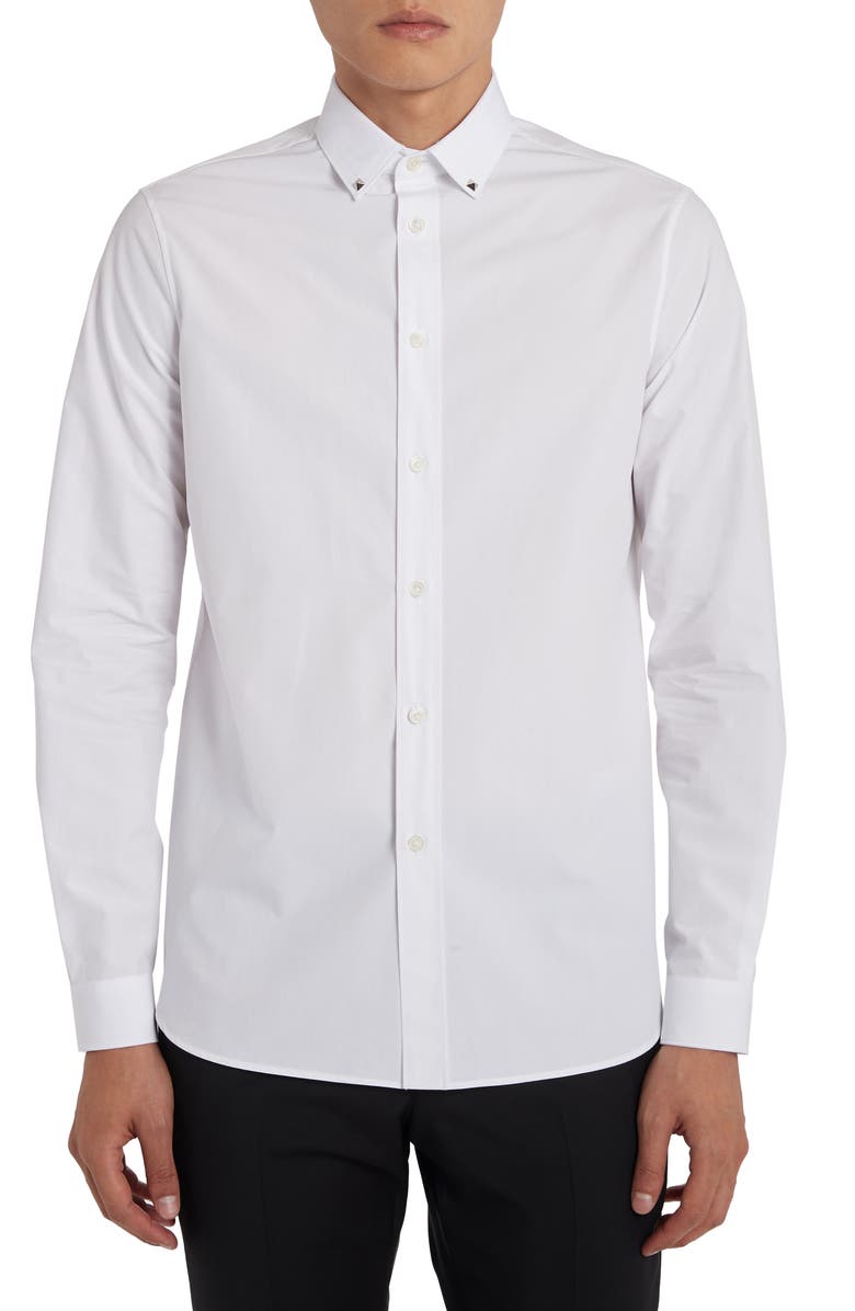 Valentino Stud Collar Cotton Poplin Button-Up Shirt, Main, color, 