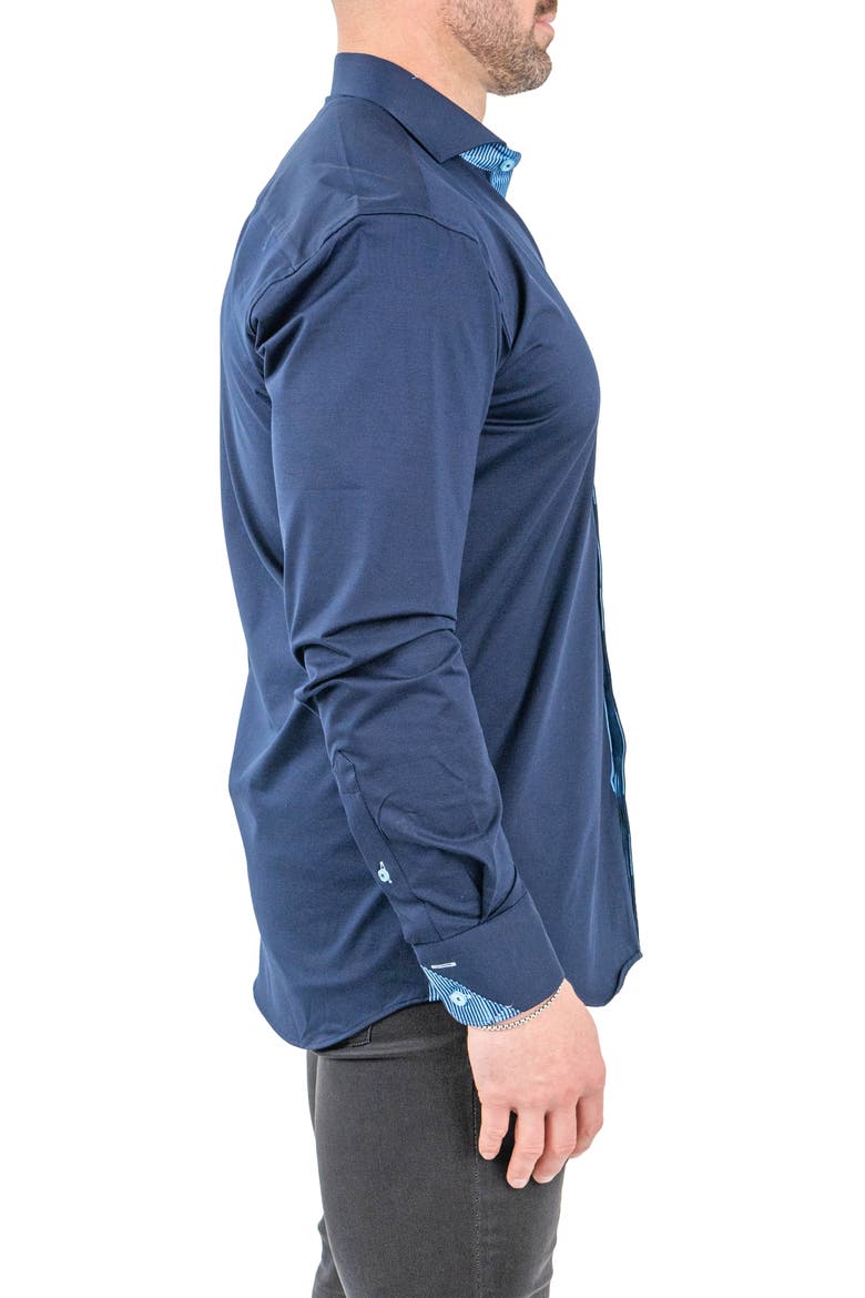 Einstein Solid Stretch Cotton Button-Up Shirt, Alternate, color, BLUE
