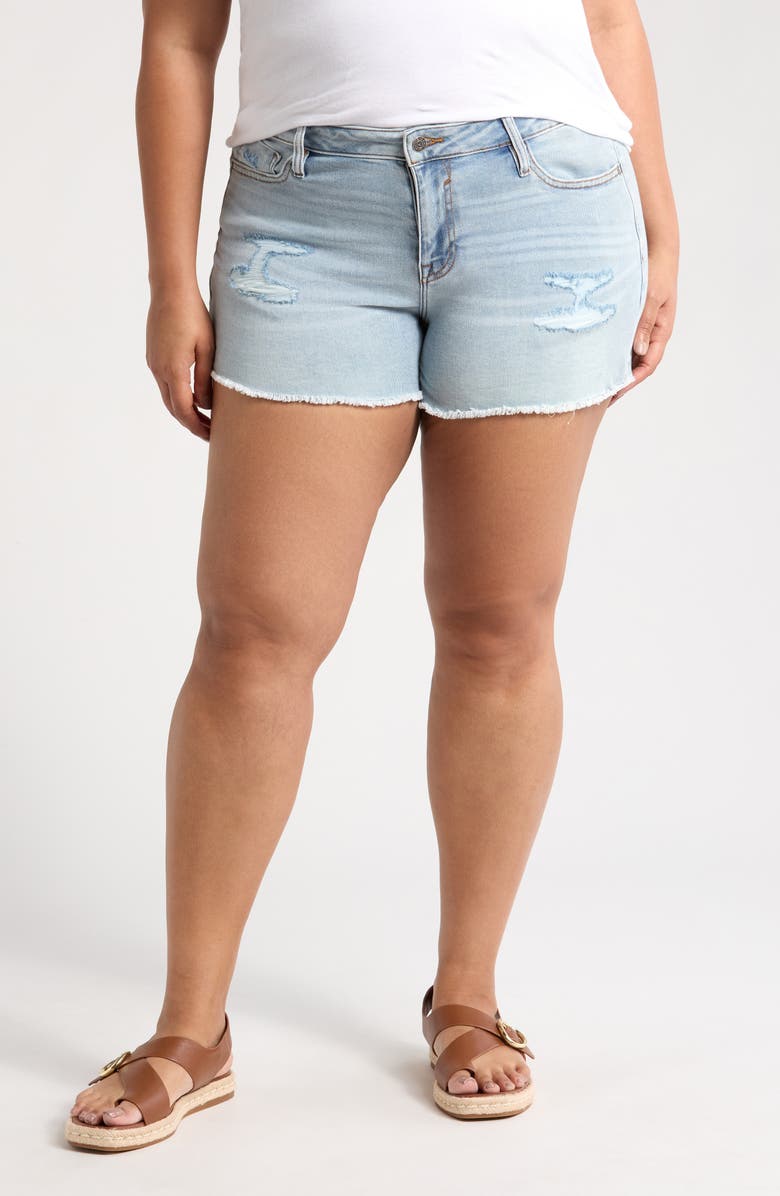 Vigoss Marley Distressed Raw Edge Denim Shorts, Main, color, Light Wash