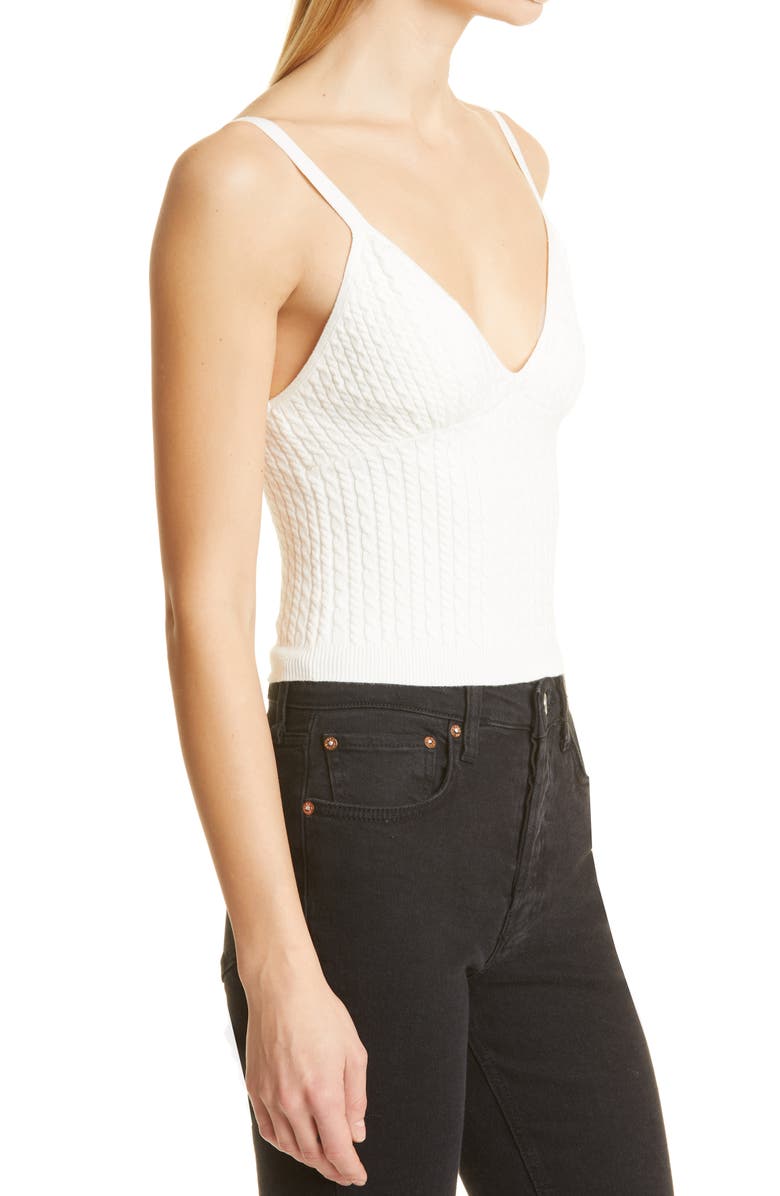 Alice + Olivia Kenna Cable Crop Cotton Sweater Tank, Alternate, color, Soft White