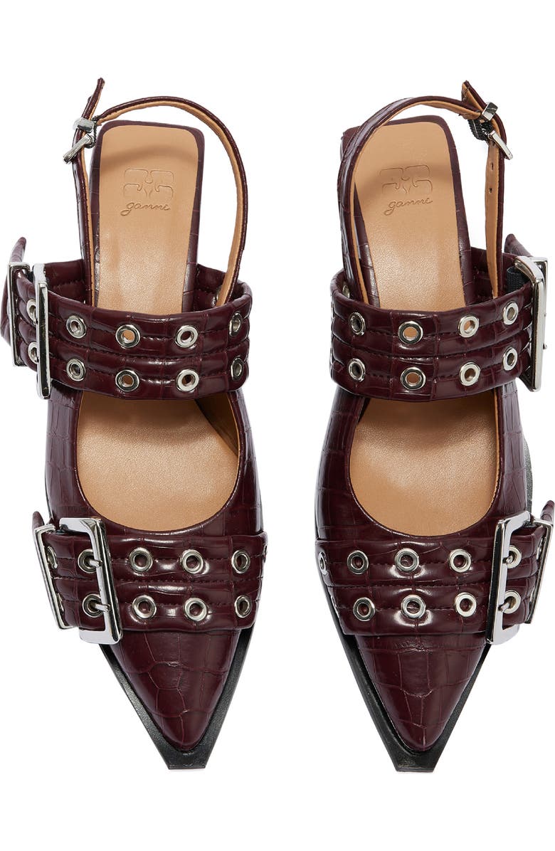 Ganni Pointed Toe Slingback Pump, Alternate, color, Burgundy